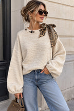 Women's Knit Sweater with Leopard Print Bow – Long Sleeve Casual Pullover