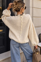 Women's Knit Sweater with Leopard Print Bow – Long Sleeve Casual Pullover