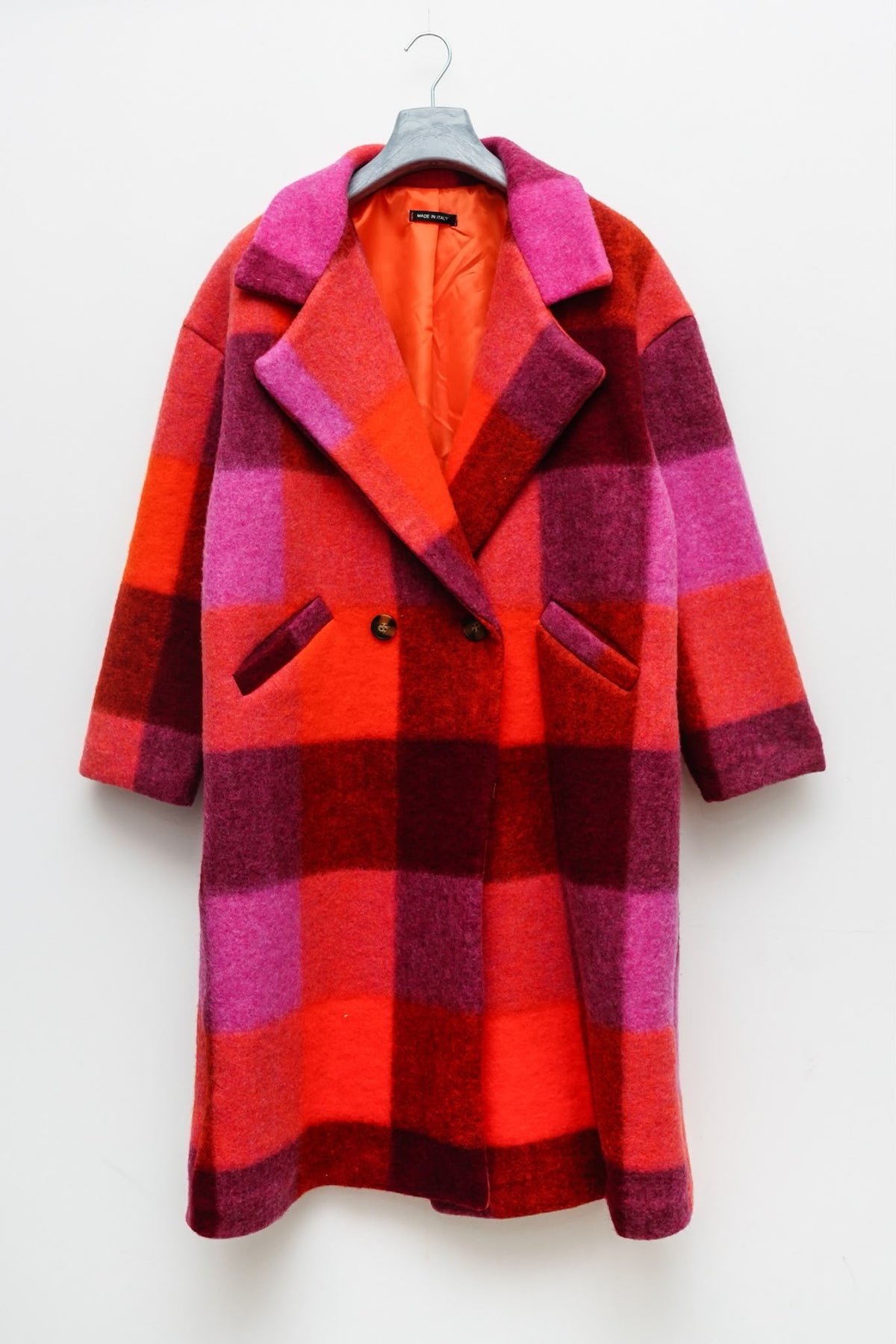 Women's Checked Wool-Look Long Coat – Double-Breasted Winter Overcoat