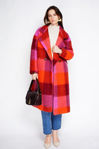 Women's Checked Wool-Look Long Coat – Double-Breasted Winter Overcoat