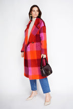Women's Checked Wool-Look Long Coat – Double-Breasted Winter Overcoat