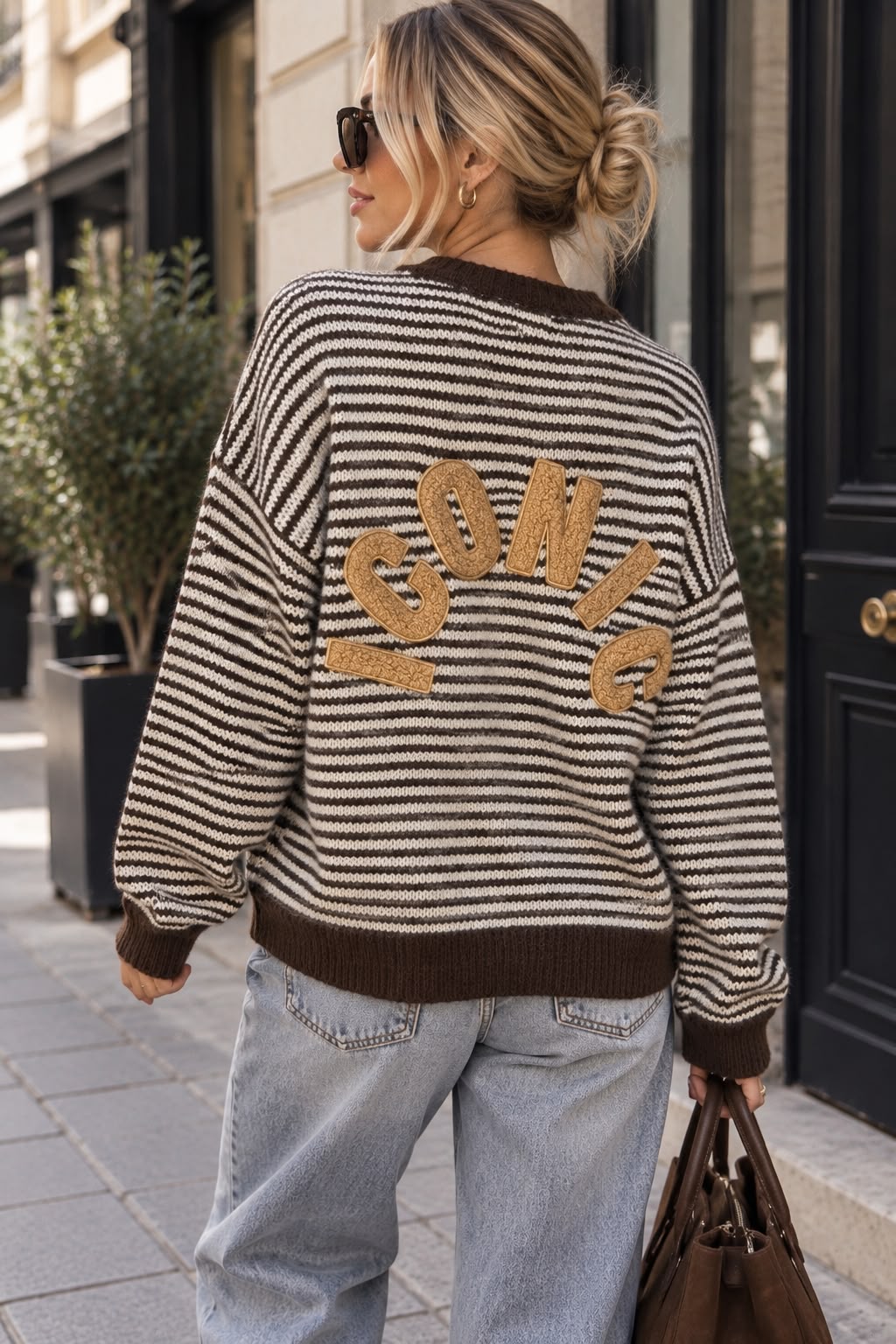 Women's Striped Knit Sweater – Classic Round Neck Long Sleeve Jumper