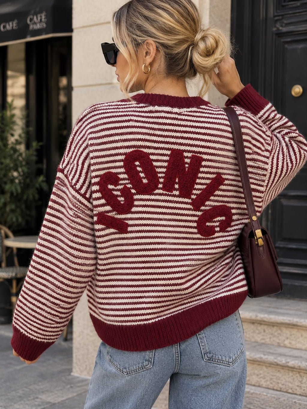 Women's Striped Knit Sweater – Classic Round Neck Long Sleeve Jumper