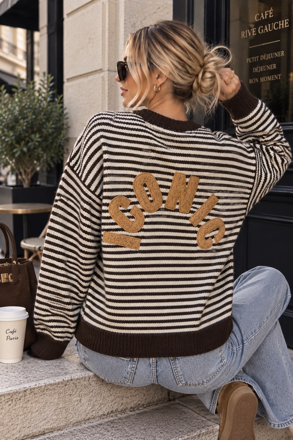 Women's Striped Knit Sweater – Classic Round Neck Long Sleeve Jumper