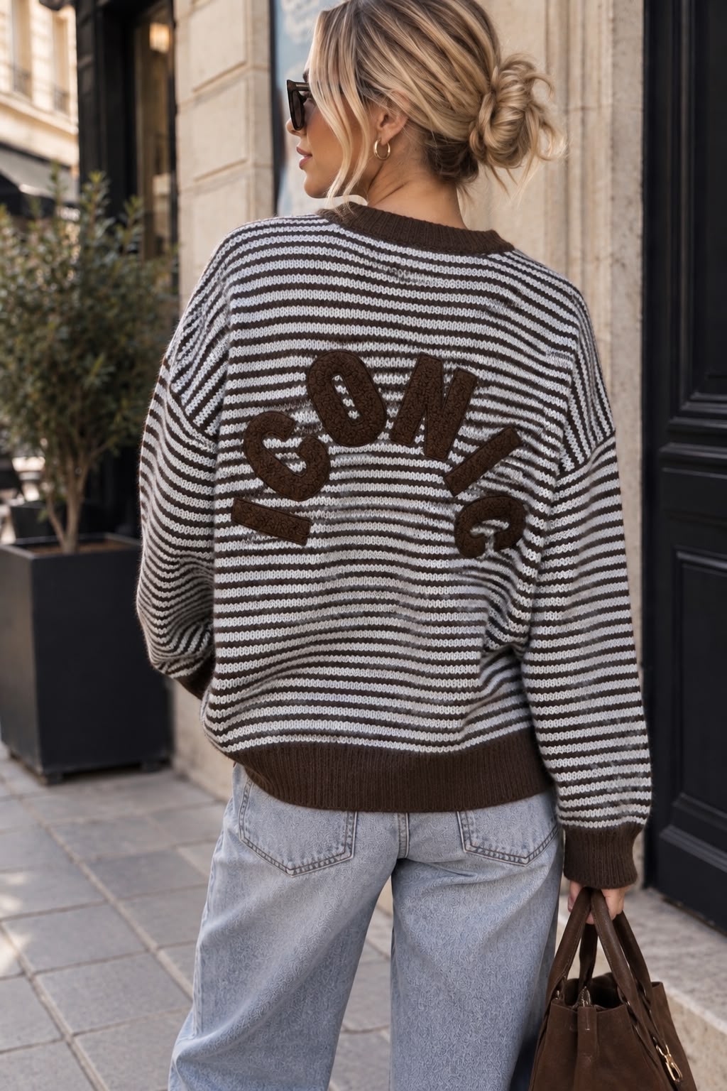 Women's Striped Knit Sweater – Classic Round Neck Long Sleeve Jumper