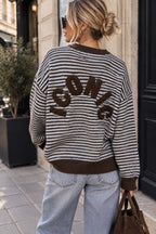 Women's Striped Knit Sweater – Classic Round Neck Long Sleeve Jumper
